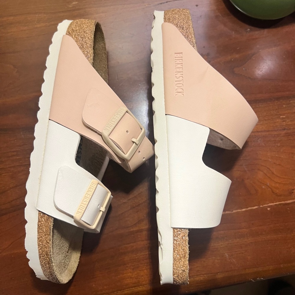 Birkenstock Arizona Two Strap Sandals Pink White Colorblock Size 37 Womens 6-6.5 - Picture 6 of 13